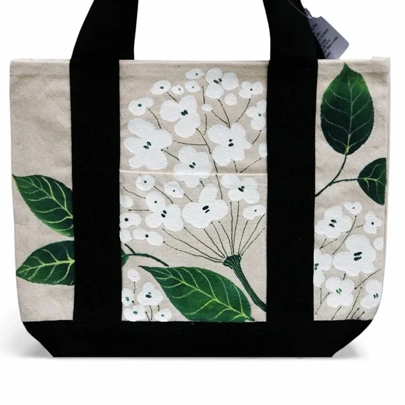 Hand Painted Floral Canvas Tote Bag – White Hydrangea – Washable – One of a Kind - Picture 3 of 3